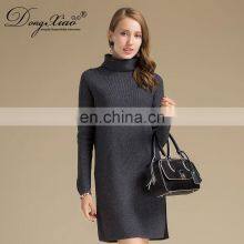 Wholesale 100% Cashmere Turtleneck Long Dress Solid Color Women's Casual Sweater for Winter Knitted OEM Service thumbnail-2