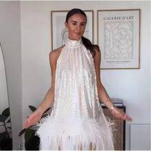 Spring New Arrival Women's Dress With Fringe and Sequins Halter Neck Skirt thumbnail-2