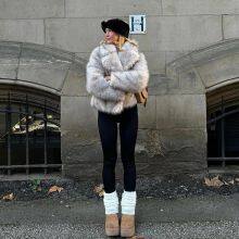 Eco-Friendly Lapel Collar Faux Fur Short Coat for Women Fashionable and Simple Design thumbnail-5