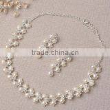 Women Wedding Dress Jewelry Sets Short Chain Pearl Necklace Earring Set thumbnail-4