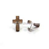 Good Wooden Cross Stud Earring Wood One Size thumbnail-2