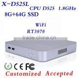 Low power low heat Intel D525 8g ram 64g ssd embedded box pc industrial pc embedded computer mini pc thin client