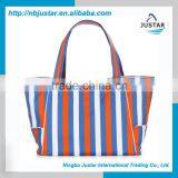 Colourful Strip Design Polyester Material Psersonalized Womens Tote Handbag Shoulder Beach Bag thumbnail-5