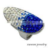 Blue Crystal Stainless Steel Big Finger Rings for Women