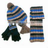 Cable Knitted Hat Scarf Gloves Set