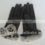 glove,ladies genuine goat leather gloves with rex rabbit fur