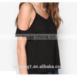 Basic Cold Shoulder Tee Strap Black Woman Off Shoulder Blouses thumbnail-2