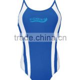 (Hot Selling)Women's Lycra Blue and White PBT Swim Wear/Swimming Wear