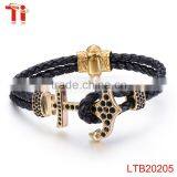 Anchor Bracelet Genuine Leather Bracelet x Power Bracelet With Black Zircon Stone thumbnail-1