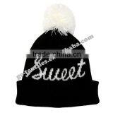 New Product China Manufacturer OEM CUSTOM LOGO Winter Fur Pompons Women Fashion Acrylic Beanie Hat and Cap thumbnail-2