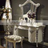White Glossy Vanity Dressing Table With Silver Foil, Mini Bedroom Wood Carved Tidy Line Designed Dresser Table thumbnail-3