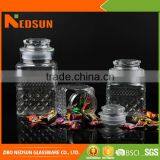 Lowest Price Embossed EX-factory Price Glass Jar With Glass Lid China Supplier Wholesales thumbnail-2