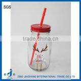 Deer Printed Festival Use Ecofriendly Glass Mason Jar With Pipe thumbnail-1