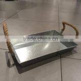 Rope Handle Antique Metal Serving Tray Rectangle Galvanized Serving Tray thumbnail-2