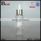 50ml Clear Glass Dropper Bottle With Silver Aluminum Dropper for Cosmetic Lotion Essential Oil Perfume China Suppliers thumbnail-1