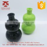 Home decorative glazed hand made fancy top ceramic black flower vase