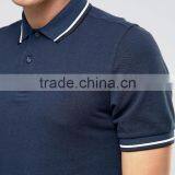 Short Sleeve Ribbed Collar and Sleeve Twin Tip Side Slits Navy Men's 100% Cotton Breathable Pique 200g Blank Casual Polo T-Shirt thumbnail-3