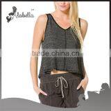 Triangle Crop Top Tank Gym Shark Tank Tops With Black Mesh Panel thumbnail-1