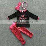 2016 New Design Baby Clothes Crown Grandma Sequins Outfit Spring Pant Set Long Sleeve With Matching Necklace and Haedband Set thumbnail-1