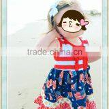 Handmade china YiWu clothes baby crochet dress boutique children's clothing july 4th sweety girl red sleeveles lace frock design