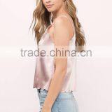 2017 Latest Fashion Design Sexy Ladies 2017 Fashion Lady Clothing Lastest Summer Pink Blouse Satin Tank Top thumbnail-3