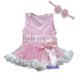Baby Rosettes Light Pink Romper Pettiskirt Party Dress Headband 0-18M