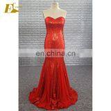 New Collected Real Sample Sexy Strapless Red Sequin Mermaid Ruched Long Prom Dress