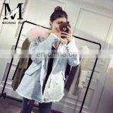 Custom High Fashion Lady Autumn and Winter Cheap Genuine Raccoon Fur Lining Women Jean Coat thumbnail-1
