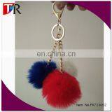 Wholesale Three Colored Fake Fur Union Jack Pom Keychain Bag Charm With Gold Chain
