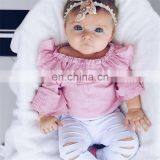 2019 Striped Print Girls Long Flare Sleeve Romper Tops & Baby White Hole Pants Outfits 2pcs Set thumbnail-1