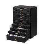 Black PU Leather Jewelry Storage Box Luxury Jewellery Display Box With Drawers For Earring Rings Necklace thumbnail-1
