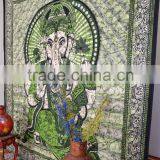 Indian Tapestry Cotton Lord Ganesha Print Green Vintage Wall Hanging Tapestries Throw Spiritual Hinduism Bedsheet thumbnail-3