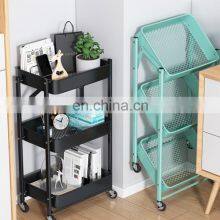 Space Saver 3 Tier Foldable Storage Shelf Utility Hotel Office Organizer Rack Kitchen Trolley Cart With Lockable Wheels thumbnail-4