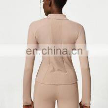 New Arrival Zipper Sweat Wicking Long Sleeves Fitness Sports Coat Gym Activewear Yoga Jacket Top For Women thumbnail-3