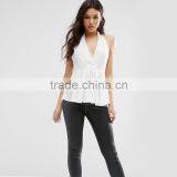 Sexy white colour lady blouse designs v neck fashion girls party wear tops
