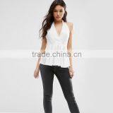 Sexy White Colour Lady Blouse Designs v Neck Fashion Girls Party Wear Tops thumbnail-1