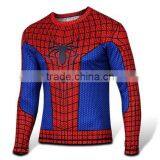 Polyester Spandex Long Sleeves Spiderman Compression Shirt / Rash Guard with Spiderman costume design