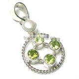 Natural Pearls 925 Sterling Silver Peridot Pendant Jewellery thumbnail-1