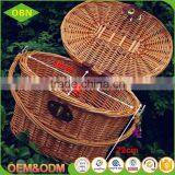 China Custom Handmade Removable Pink New Wicker Rattan Bicycle Basket With Lid thumbnail-2