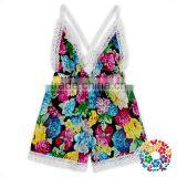 Summer New Boutique Outfits Baby V-neck Playsuit Romper Backless Floral Fabric Jersey Jumpsuit Kid thumbnail-1