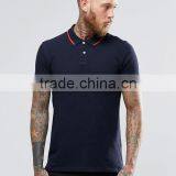 Short Sleeve Button Placket Collar Cuff Red Tip Design Men's 100% Cotton Breathable Pique 200g Casual Slim Navy Polo Shirt thumbnail-1