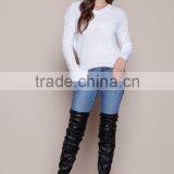 MGOO New Arrival Women V Neck Sweaters Split Long Sleeves Knitted Fast Fashion Tops Plain White Sweaters thumbnail-2