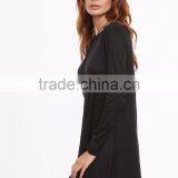 Custom Black Long Sleeve Tee Dress Cotton Spandex Casual Boat Neck Plain Short Tee Dress thumbnail-3
