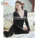 Hsz-TU005 V-neck Nylon Lace Top Ladies Winter Thick Underwear Wholesale Female Thermal Underwear thumbnail-2
