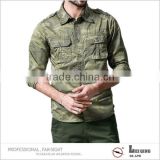 Cotton fashion olive green military style long sleeve shirt
