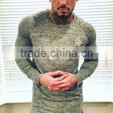 Tight Fitted Spandex Long Sleeve t Shirts, Gym Slim Fit Tri Blend T-shirt With Custom Embroidery Logo thumbnail-1