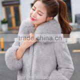 Women Rex Rabbit Fur Coat Hooded Casual Winter Coats and Jackets With Fox Fur Collar thumbnail-3
