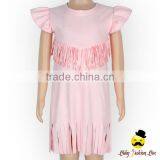 2017 Summer New Design Suede Plain Pink Fringe Cutting Flutter Sleeve Kids Modern Girls Dress thumbnail-2