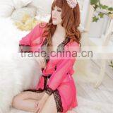 Sexy Women Kimono Babydoll Lingerie Underwear Sleepwear Pink/Black thumbnail-4