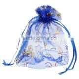Organza Jewelry Bags Drawstring Rectangle Deep Blue Christmas Tree Snowflake Pattern 14cm X10cm thumbnail-1